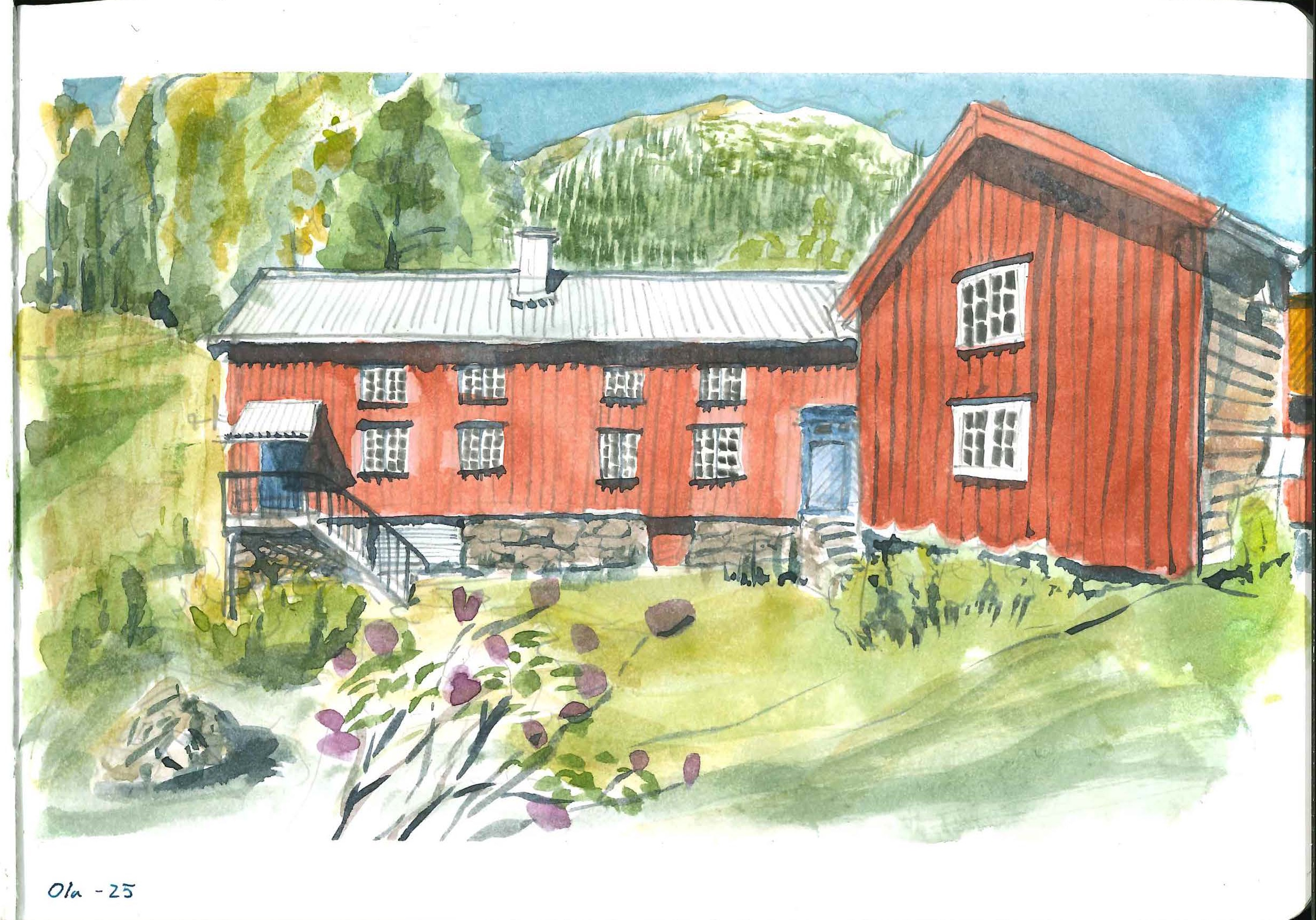 Singsdalen — blyant og akvarell